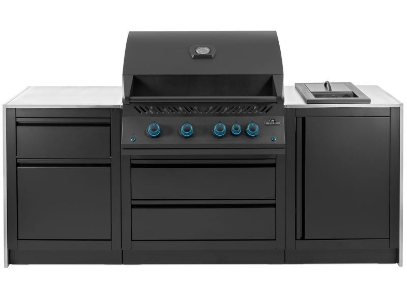 Napoleon Oasis Outdoor Kitchen, Matte Black with Stainless Steel Countertops